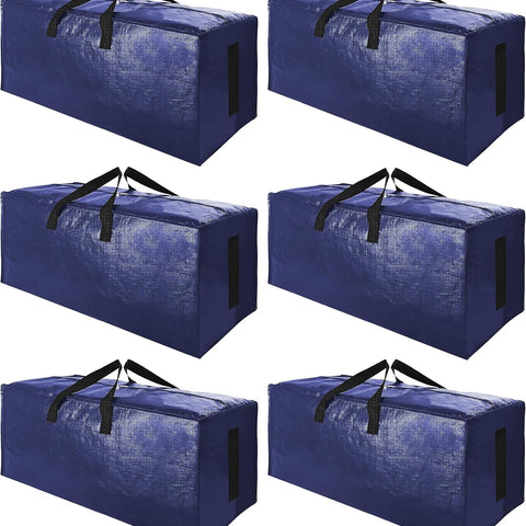 6 Pack Extra Large Moving Bags with Strong Zippers & Carrying Handles, Heavy Duty Storage Tote for Space Saving Moving Storage, Fold Flat, Alternative to Moving Box (Navy Blue)