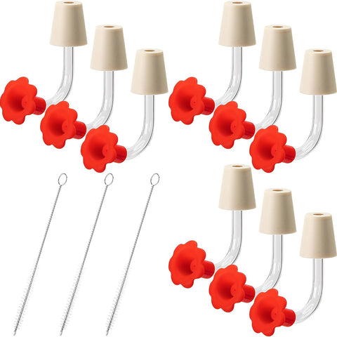 9 Pcs Hummingbird Feeder Tubes with Red Floral Tip, Bird Hummingbird Feeder Replacement Parts with 3 Brush, Outside Flower Bird Water Feeder Tubes Stoppers for Making Your Own Bird Feeders