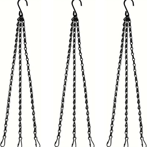 Hanging Basket Chain, 3 Sets Plant Hanger Metal Chains with Clips for Flower Pots, Planters, Bird Cage, Lanterns(Black) (Clips)