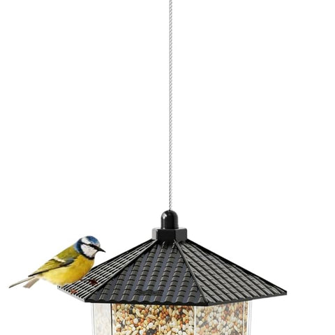 Bird Feeder Houses | Hanging and Refillable Feeding Station Squirrel-Proof Window Bird Feeder Including Landing Perch for Outdoor Garden Birds Wildlife Black