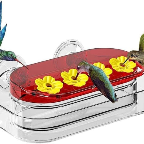 Window Hummingbird Feeders - Hanging Hummingbird Feeder with Suction Cup, Tabletop Humming Bird Feeder Bird Water Station Trays, Easy to Clean and Refill Plastic Humming Bird Feeder (Yellow)