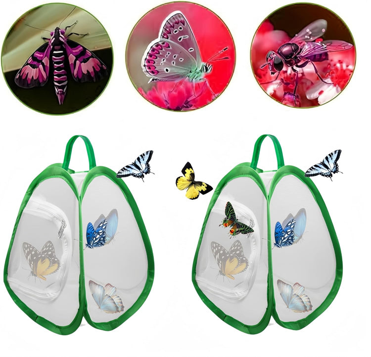2 Pack Mini Butterfly Habitat Cage- 23 x 25.5 x 21CM, Butterfly Net, Collapsible Insect Mesh Cage- Portable Butterfly Net Habitat with Zipper for Transporting and Raising