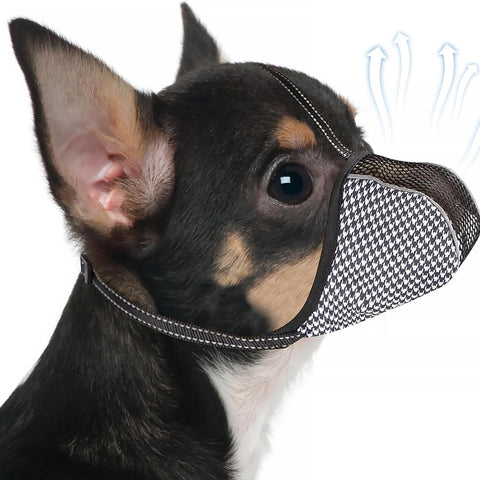 Muzzle for Small Dogs with Adjustable Straps, Breathable Mesh Small Dog Muzzle for Biting Chewing Licking Grooming or Eating Everything, Reflective Tape Design, Lightweight and Portable (XS)