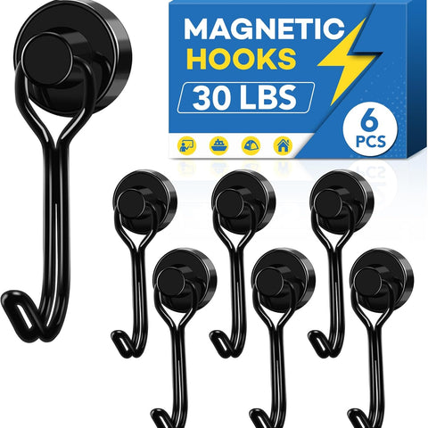 Hooks, 30lbs+ Magnetic Magnet Hook 2026 Cruise Cabin Ship Essentials Heavy Duty Strong Refrigerator Fridge Hanging for Classroom Beach Vacation Kitchen Grills Home Mug Hanger (6 Pack) Black 0.63in x