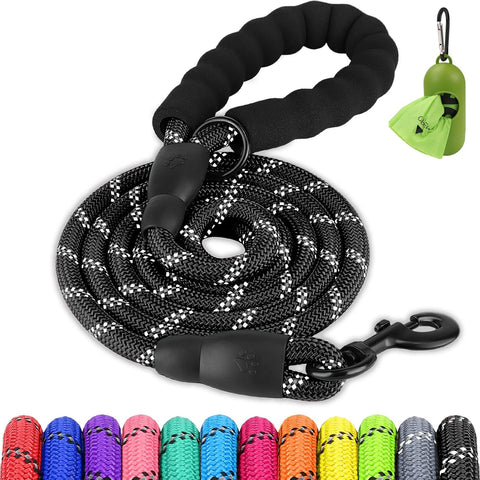Dog Leash for Large Dogs, Heavy Duty Nylon Leashes with Comfortable Padded Handle and Highly Reflective Threads, Ideal Walking Training, Black, 6'×1/2'' Black 6FT×1/2'' (20~120 lbs)