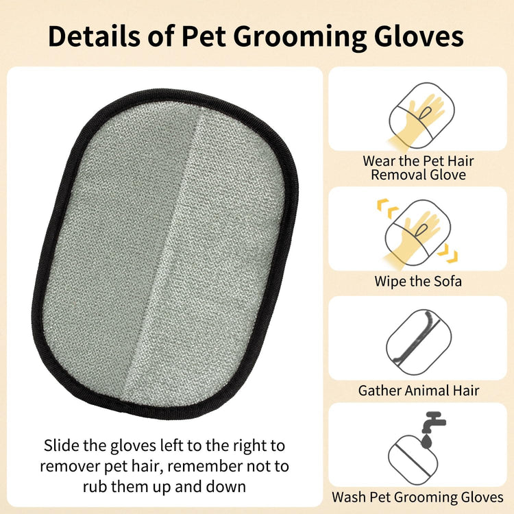 2-piece pet hair removal gloves, static pet hair removal gloves, double-sided grooming gloves, reusable pet hair removal gloves for cleaning and grooming, suitable for sofas, carpets and clothing