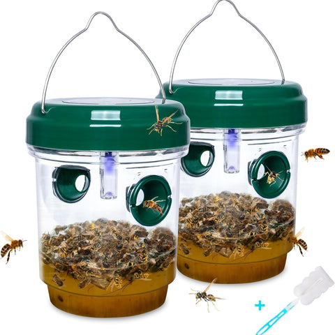 2-pack solar-powered wasp traps - Hanging wasp traps for outdoors - Suitable for wasps, hornets, bumblebees, etc. outdoors - With UV-LED light