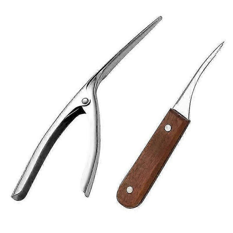 2pcs Stainless Steel Shrimp Cleaner & Deveiner - Wooden Handle, for Shrimp/Crayfish/Lobster