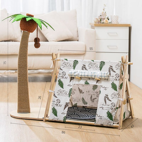 Lailey Cat Coconut Tree Climbing Frame Sisal Post Coconut tree tent nest-small green leaves