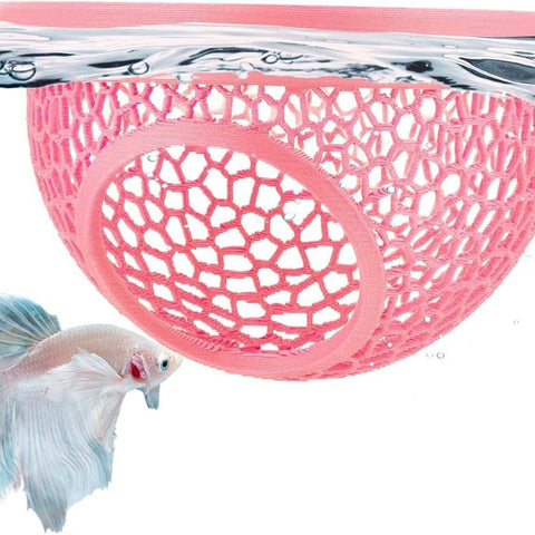 Floating Betta Hide & Shrimp Cave – 3D Printed Aquarium Hammock, Feeder & Rest Spot – Floating Betta Log & Cave Decor for Nano Tanks, Corydoras, Shrimp & Small Fish – Safe PLA, Patent Pending - Pink - Size S