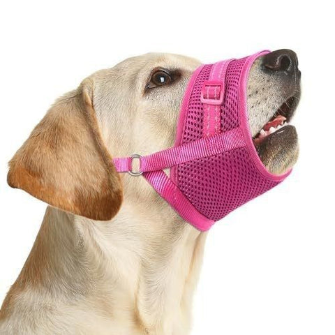 Soft Breathable Mesh Dog Muzzle for Small Medium Large Dogs, Adjustable Anti-Biting Barking Chewing Muzzle for Walking, Training, and Grooming (M, Pink)