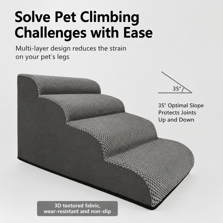 Orthopedic Foam Pet Stairs with Washable Cover – Safe 2, 3, & 4 Tier Dog Ramp for Bed & Couch Access, Gentle Slope for Puppies, Small Breeds, and Senior Pets Needing Joint Relief (Beige, 2Tier)