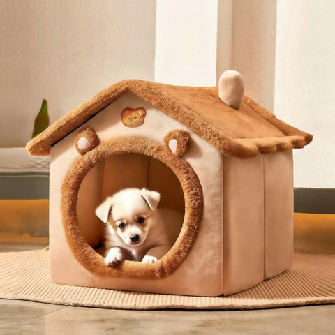 Cozy Pet Cave Bed for Cats and Small Dogs – Soft, Warm, and Washable Faux Fur Nest with Removable Cushion, Perfect Winter Sleeping Hut for Your Furry Friend’s Comfort and Safety (M)