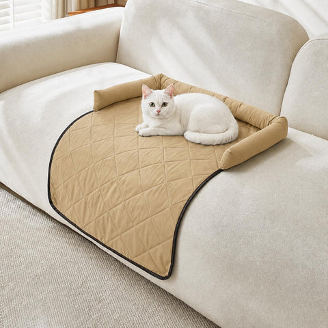 Cooling Pet Mat with Bolster Side Support – Scratch-Resistant, Self-Cooling, Non-Slip Base for Cats & Small to Medium Dogs, Perfect for Sofa, Floor, Car, or Outdoor Use (M, Champagne)