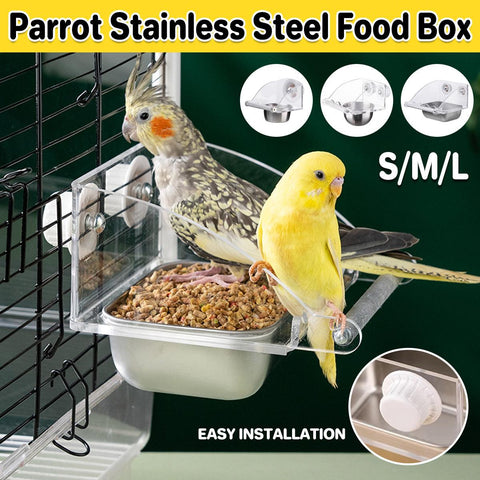 Parrot Stainless Steel Food Bowl Bird Feeder Cage Hanging Dish for Pet Birds - M