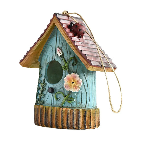 Handmade Birdhouse Resin Cute Patio Garden Hanging Nest Decoration for Outdoors - Blue