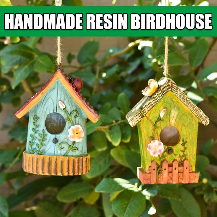Handmade Birdhouse Resin Cute Patio Garden Hanging Nest Decoration for Outdoors - Blue