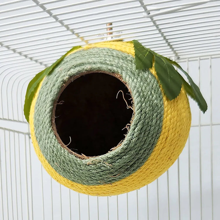 Bird Nest Parrot Nest Coconut Shell Braided Twine Colourful Cage Hanging Bed - White-Brown-Screw Model