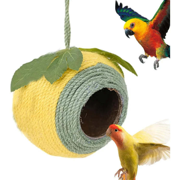 Bird Nest Parrot Nest Coconut Shell Braided Twine Colourful Cage Hanging Bed - White-Green-Screw Model