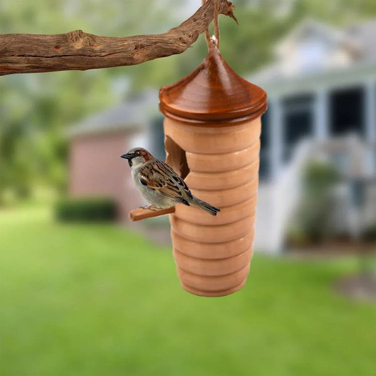 Wooden Bird Nest Cage Hummingbird Feeder House Hanging Home Garden Decorations - 4