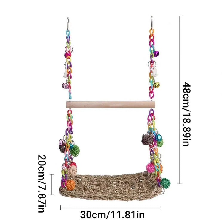Parrot Hammock Swing Toy with Colourful Chain Double Swing Bird Cage Play