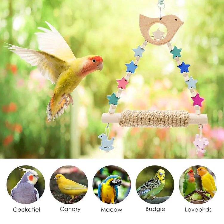 Colorful Parrot Swing Bird Perch Stand Stick Play Toy For Small Medium Parrots