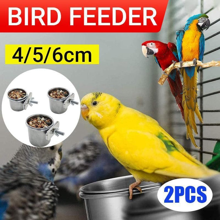 2X 4/5/6Cm Parrot Pet Stainless Steel Food Water Bowl Bird Feeder Crate Cage - 5CM*2PCS