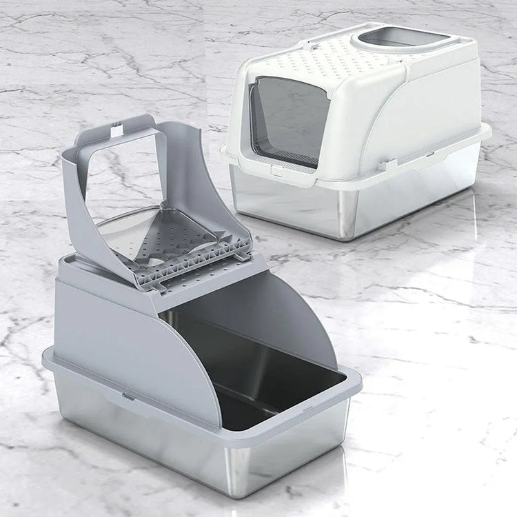 Durable Stainless Steel Cat Litter Box Pan Pet Toilet Odor Control Tray Large - White