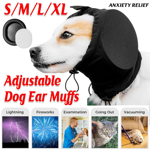 Black Adjustable Dog Ear Muffs Noise Reducing Pet Headwrap Protective Ear Cover - XL