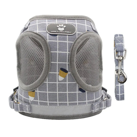 Grey Kitten Dog Cat Walking Harness Lead Leash Collar Pet Vest Mesh Adjustable - S