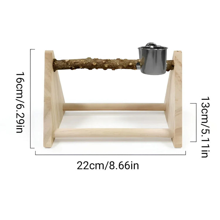 Solid Wood Parrot Desktop Training Rack Station with Food Basin Durable