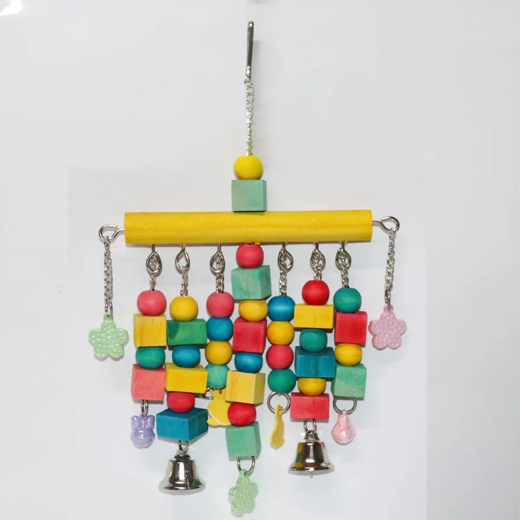 Nordic Woven Parrot Toy with Wooden Blocks Hanging Bird Cage Pendant