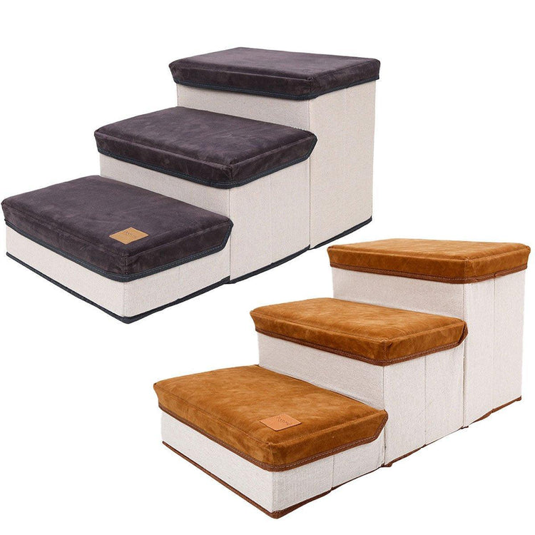 Foldable Pet Dog Stairs Puppy Step Ladder for Bed Sofa Portable Climbing Ramp - Brown