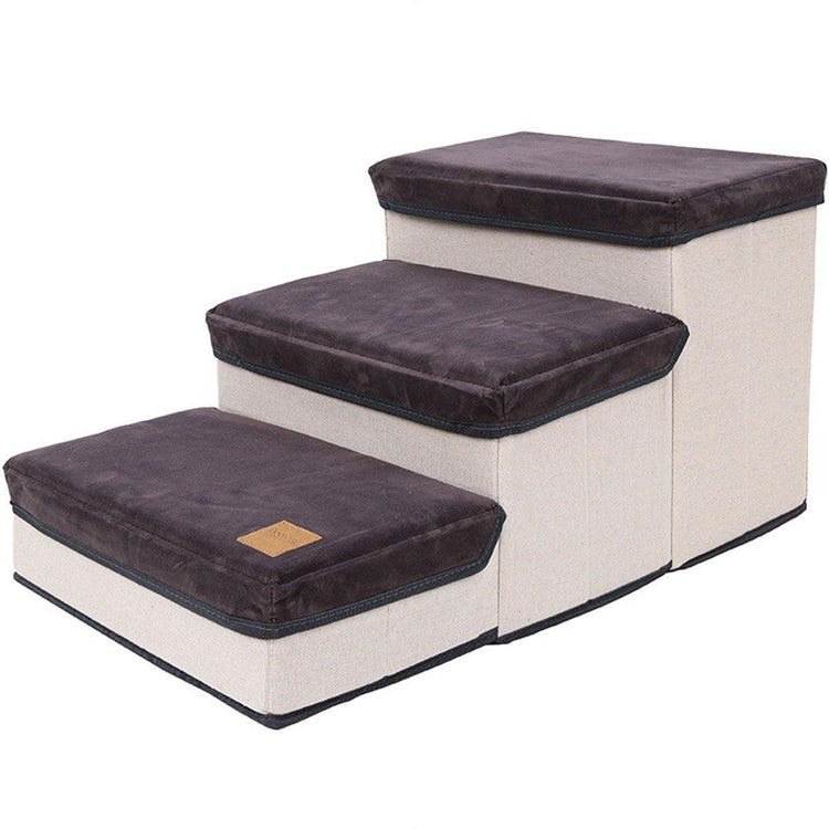 Foldable Pet Dog Stairs Puppy Step Ladder for Bed Sofa Portable Climbing Ramp - Grey