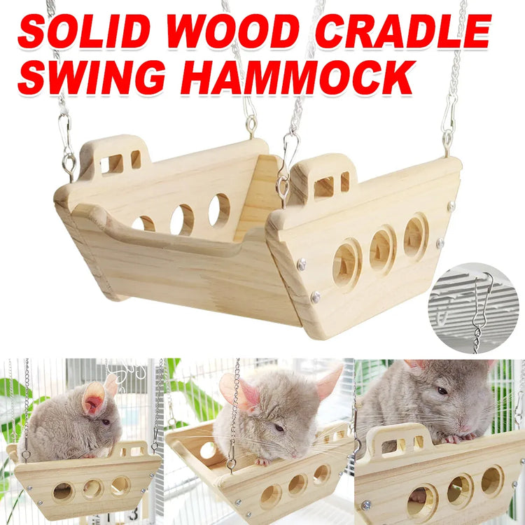 Wooden Cradle Swing Hammock Cage Accessory for Small Pets