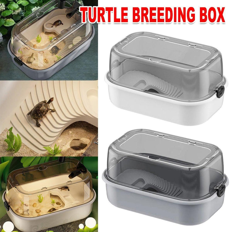 Turtle Tank Home Reptile Habitat Turtle Feeding Box Aquarium Portable Container - Grey