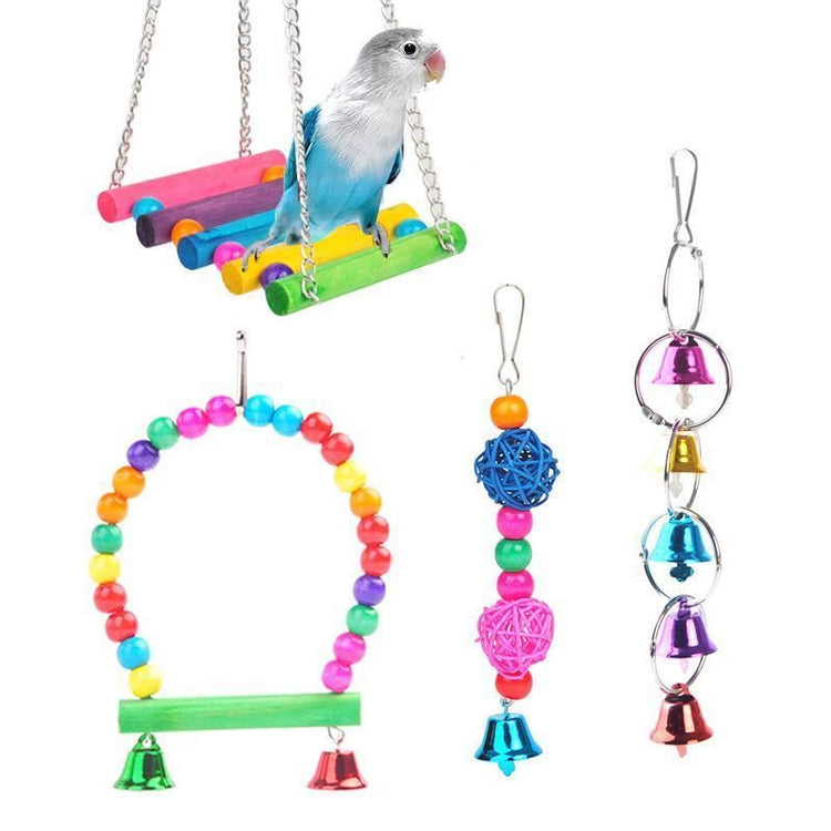 5PCS Hanging Parrot Toys Set with Swings and Ladders for Budgies Cockatiels Cages