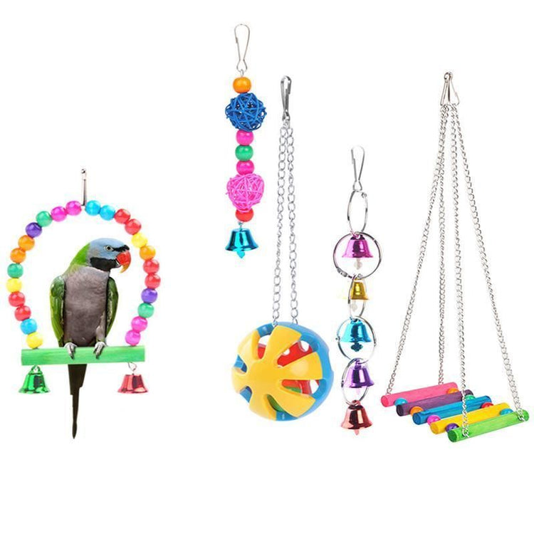 5PCS Hanging Parrot Toys Set with Swings and Ladders for Budgies Cockatiels Cages