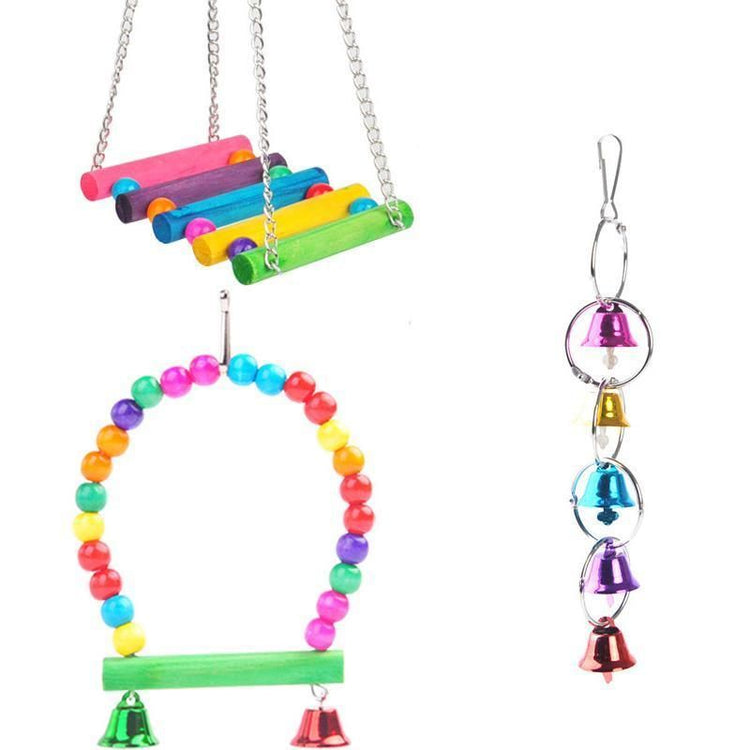 5PCS Hanging Parrot Toys Set with Swings and Ladders for Budgies Cockatiels Cages