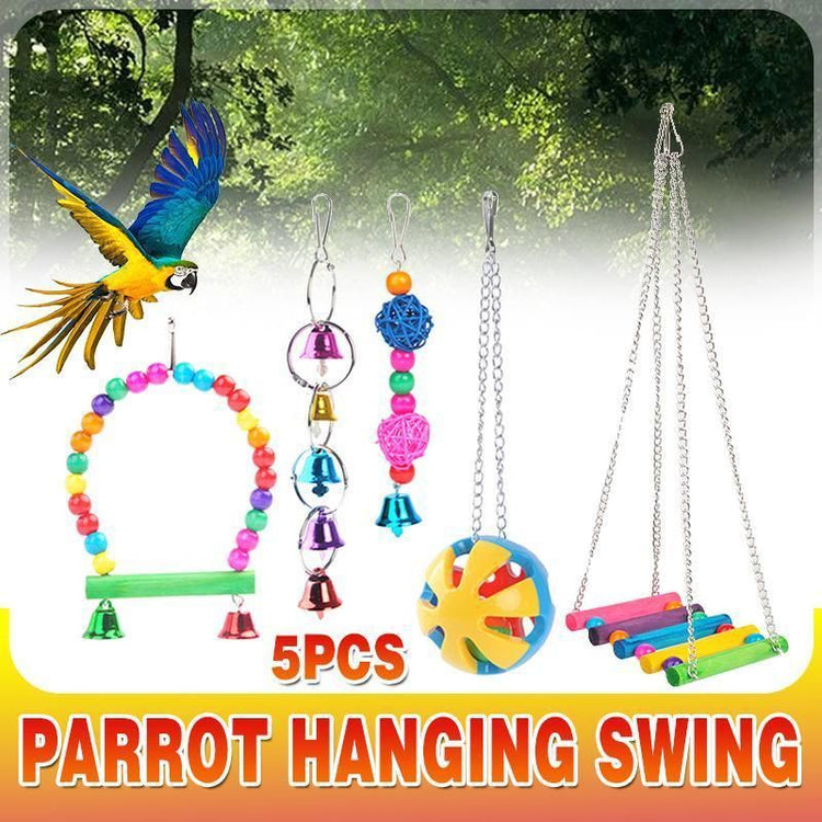 5PCS Hanging Parrot Toys Set with Swings and Ladders for Budgies Cockatiels Cages