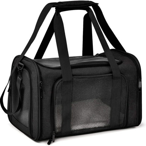 S Black Portable Foldable Pet Carrier Bag – Large Capacity Travel Carrier for 2 Small Pets, Comfortable and Stylish Cat Backpack, Foldable & Easy to Carry