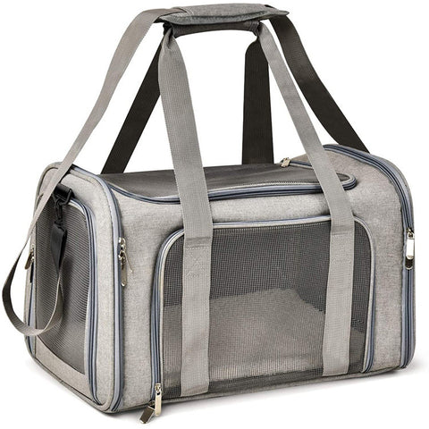 L Grey Portable Foldable Pet Carrier Bag - Large Capacity Travel Carrier for 2 Small Pets, Comfortable and Stylish Cat Backpack, Foldable & Easy to Carry