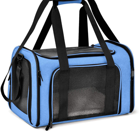 S Blue Portable Foldable Pet Carrier Bag - Large Capacity Travel Carrier for 2 Small Pets, Comfortable and Stylish Cat Backpack, Foldable & Easy to Carry
