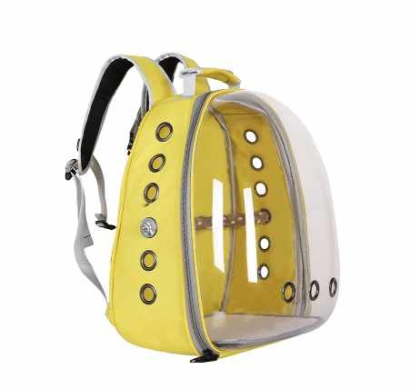 Grey Stylish Transparent PVC Pet Carrier Backpack - Large Capacity, Multi-Use for Birds & Cats(Including Wooden Stick)