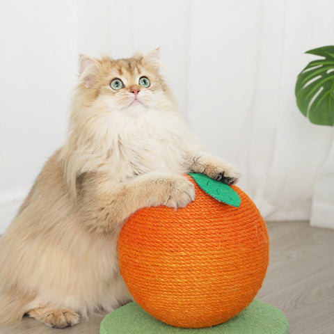 Orange Orange And Green Base Fun Fruit Shaped Sisal Cat Scratcher Ball - Durable Scratching Toy with Stable Base