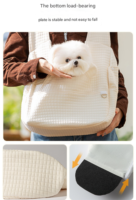 Beige Soft Quilted Pet Carrier Backpack - Front Pack for Small Dogs & Cats (Up to 6kg) | Secure X-Straps, Breathable Design