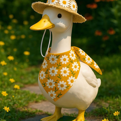 2 Sets Khaki and Yellow Daisy Delight Porch Goose & Small Pet Costume - 2 Summer Straw Hat & 2 Floral Bandana Set