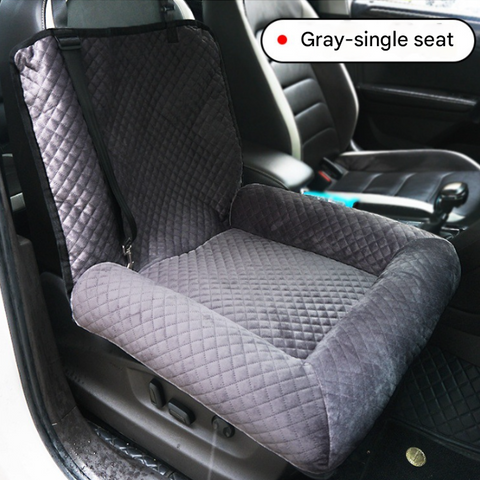 Grey Plush Dog Car Booster Seat - 2-in-1 Travel Bed for Small Dogs with Washable Cover