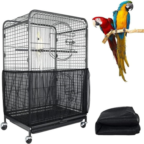 M Black【Height 20, Circumference 170】 Large Bird Cage Seed Catcher Net Cover - Adjustable Mesh Guard Splash-Proof Dust Cover for Indoor Outdoor Cages