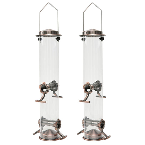 Hanging Metal Wild Bird Feeder Weatherproof Outdoor Garden Bird Food Dispenser with 4 Feeding Ports and Perches